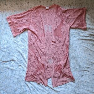 Pink Lace Kimono Cardigan
